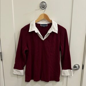Karen Scott Burgundy Shirt with White Trim